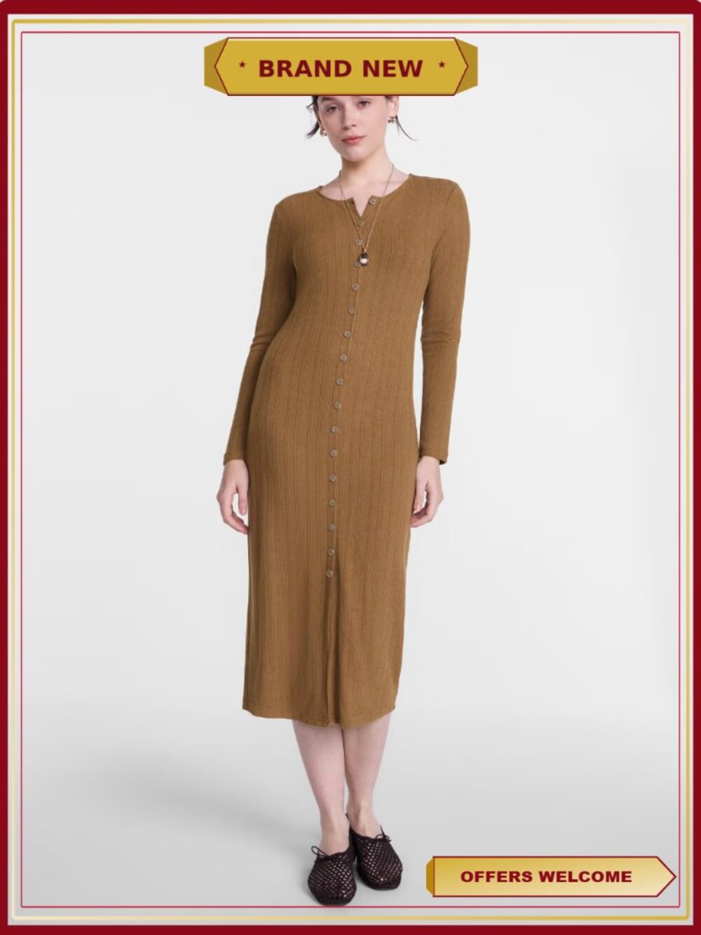Scenario Women's Cardigan Midi Dress Long Sleeve Button Front XS-XXXL